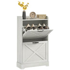 Slim Shoe Cabinet, Farmhouse Hidden Shoe Storage Cabinet with 2 Flip Drawers and Adjustable Shelves for 8 Pairs of Shoes
