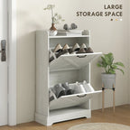 Slim Shoe Cabinet, Farmhouse Hidden Shoe Storage Cabinet with 2 Flip Drawers and Adjustable Shelves for 8 Pairs of Shoes