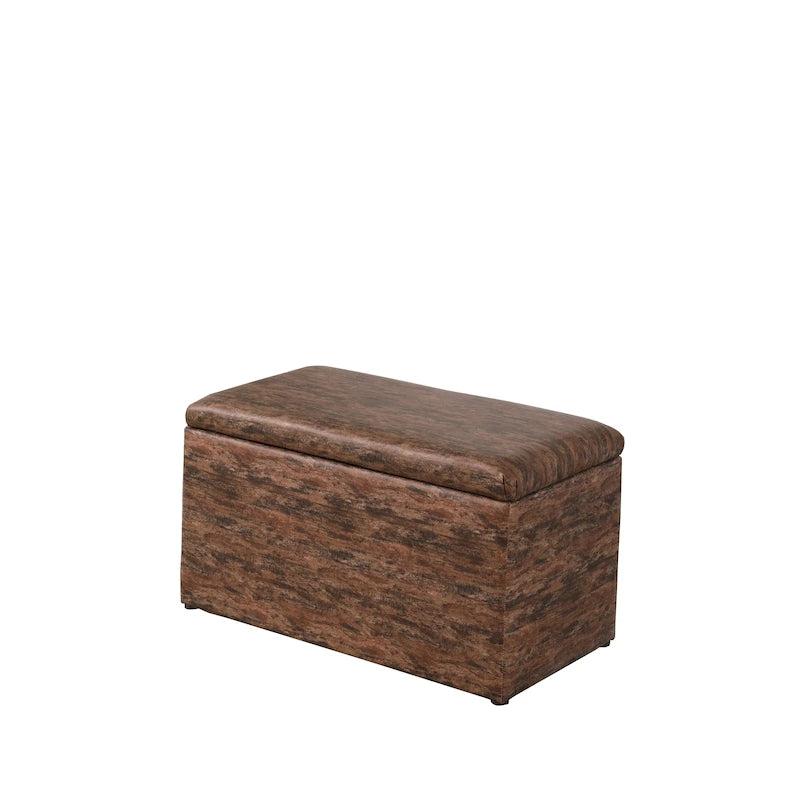 Taupe and Blue Plaid Storage Bench and Ottoman Three Piece Set