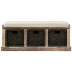 Rustic Storage Bench with 3 Removable Classic Rattan Basket