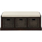Rustic Storage Bench with 3 Removable Classic Rattan Basket