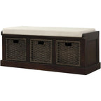 Rustic Storage Bench with 3 Removable Classic Rattan Basket