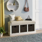 Rustic Storage Bench with 3 Removable Classic Rattan Basket