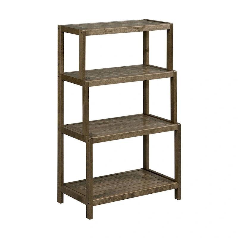Solid Wood 4-Tier Stepback Shelf, Bookcase