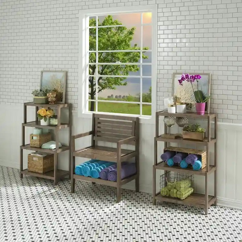 Solid Wood 4-Tier Stepback Shelf, Bookcase
