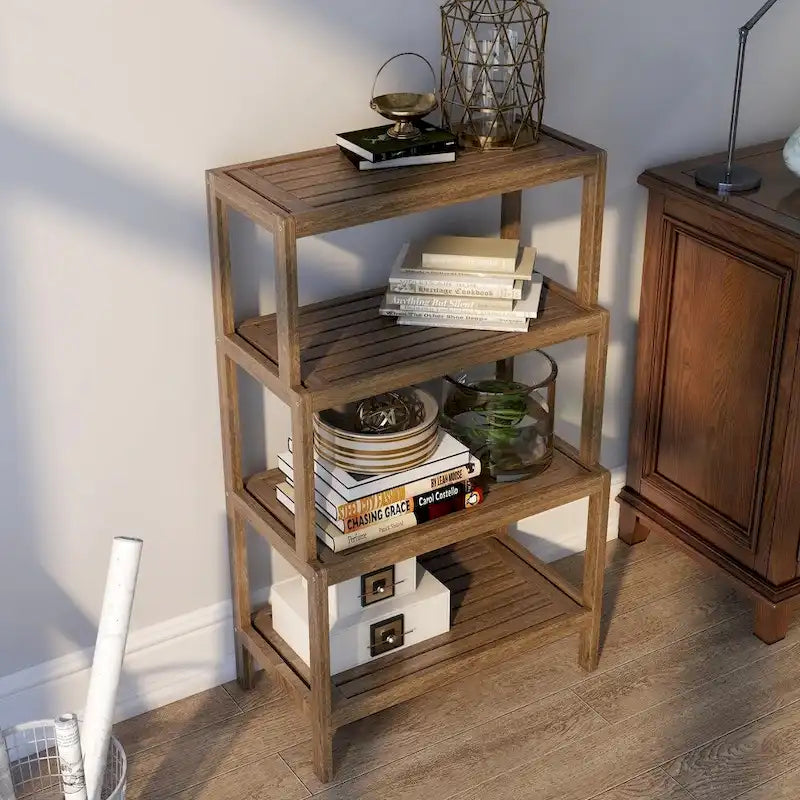 Solid Wood 4-Tier Stepback Shelf, Bookcase