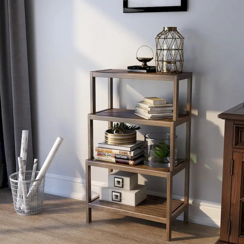 Solid Wood 4-Tier Stepback Shelf, Bookcase