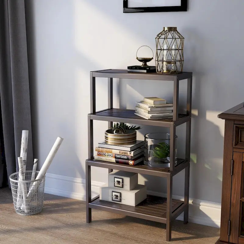 Solid Wood 4-Tier Stepback Shelf, Bookcase