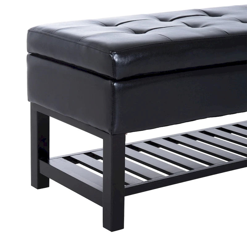 Westfield 44-inch Black PU Leather Tufted Shoe Rack Ottoman Storage Bench