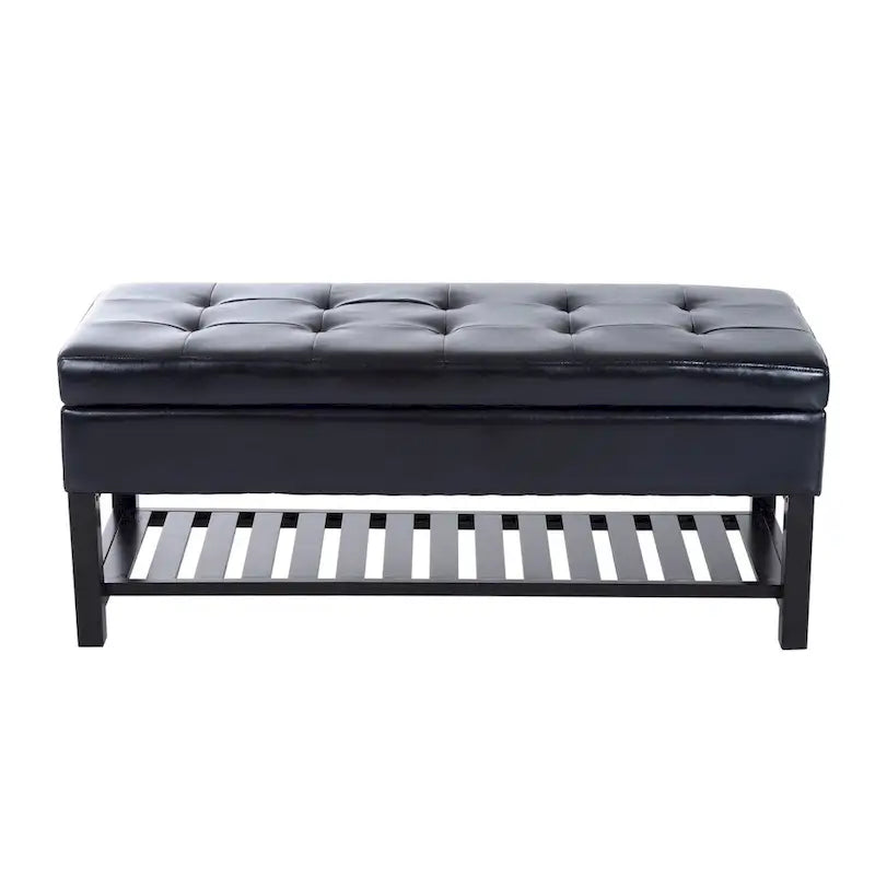Westfield 44-inch Black PU Leather Tufted Shoe Rack Ottoman Storage Bench