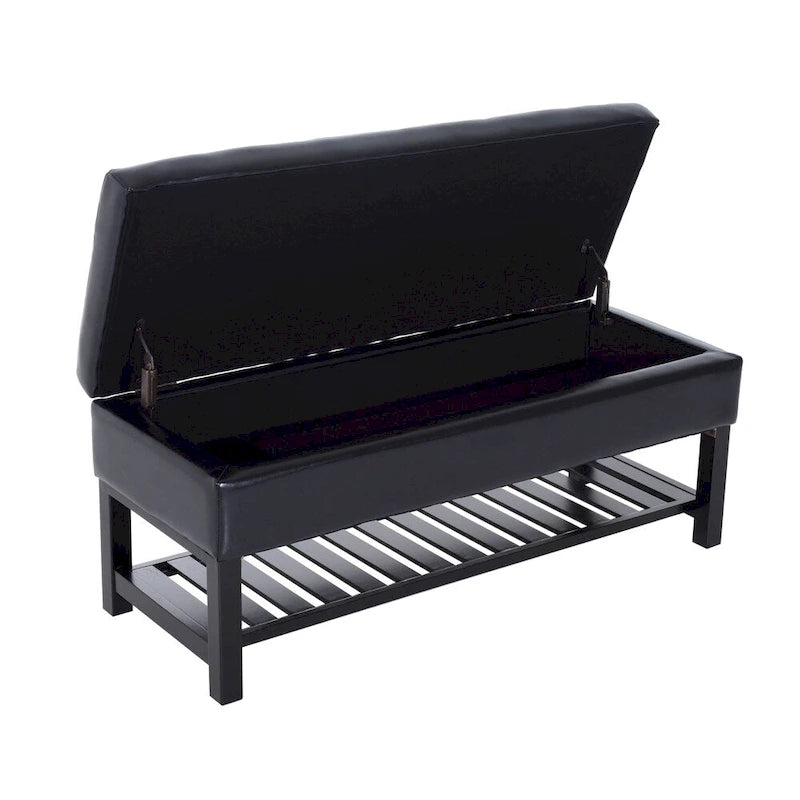 Westfield 44-inch Black PU Leather Tufted Shoe Rack Ottoman Storage Bench