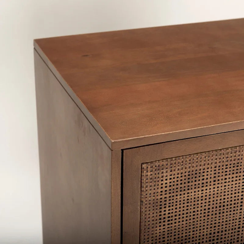 Grier Medium Brown Solid Wood w/ Cane Doors Accent Cabinet