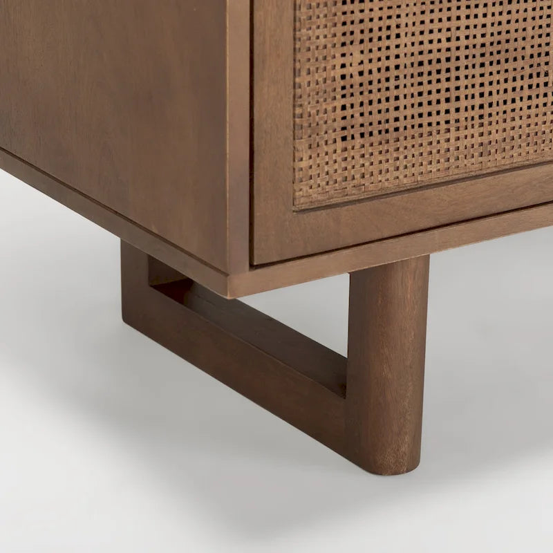 Grier Medium Brown Solid Wood w/ Cane Doors Accent Cabinet