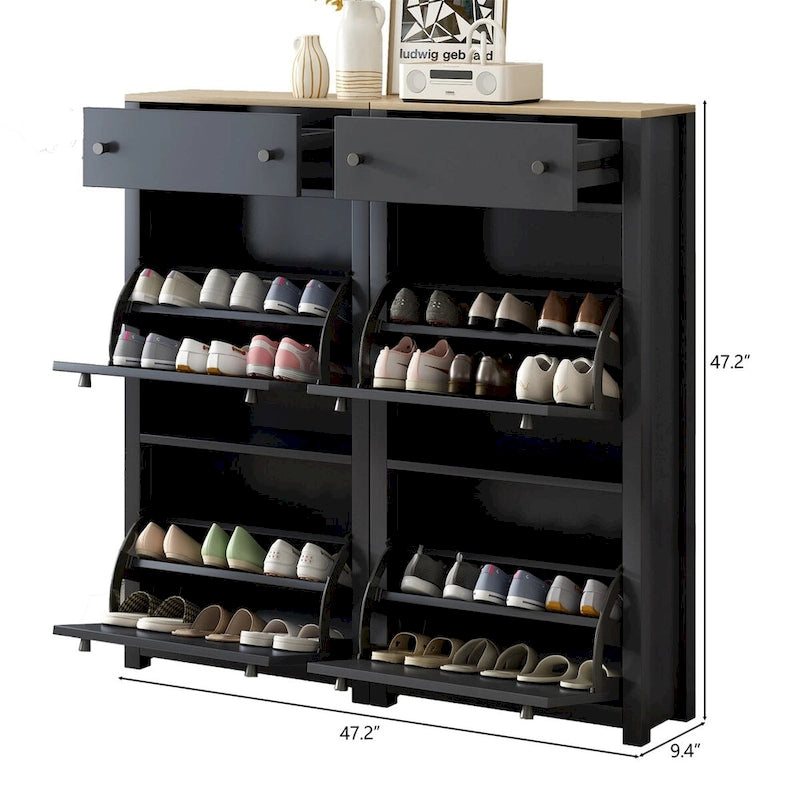 Wood Grain Pattern Top Shoe Storage Solution with Adjustable Panel