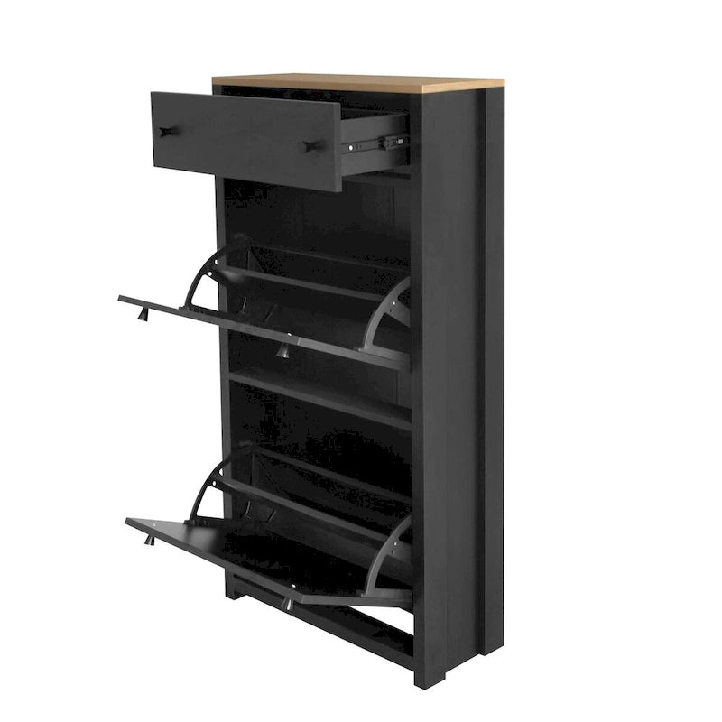 Wood Grain Pattern Top Shoe Storage Solution with Adjustable Panel