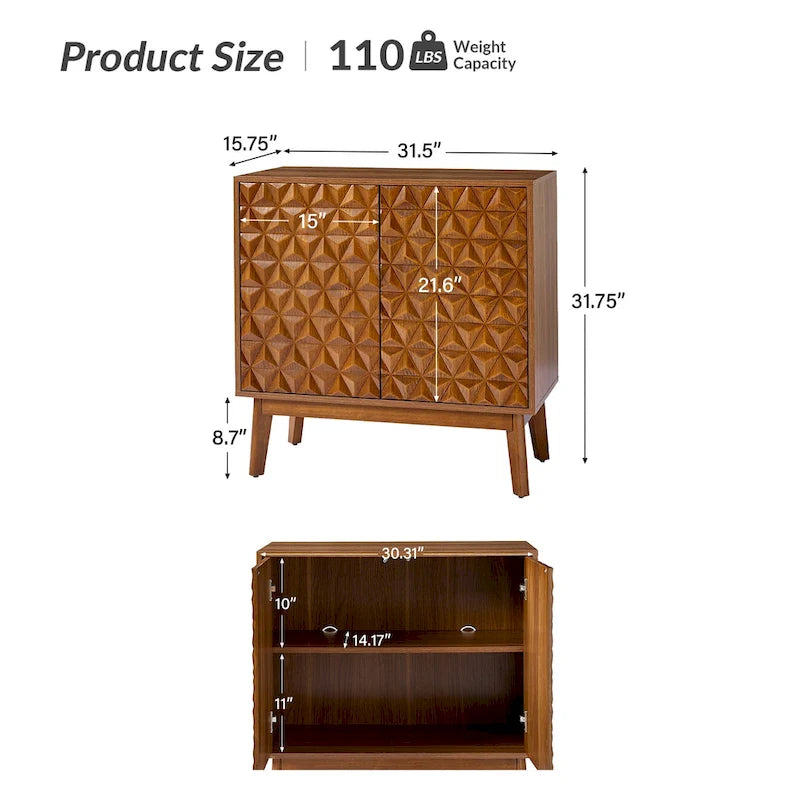 Jakob Modern 2-Solid Door Accent Storage Cabinet Sideboard with Adjustable Shelf Set of 2