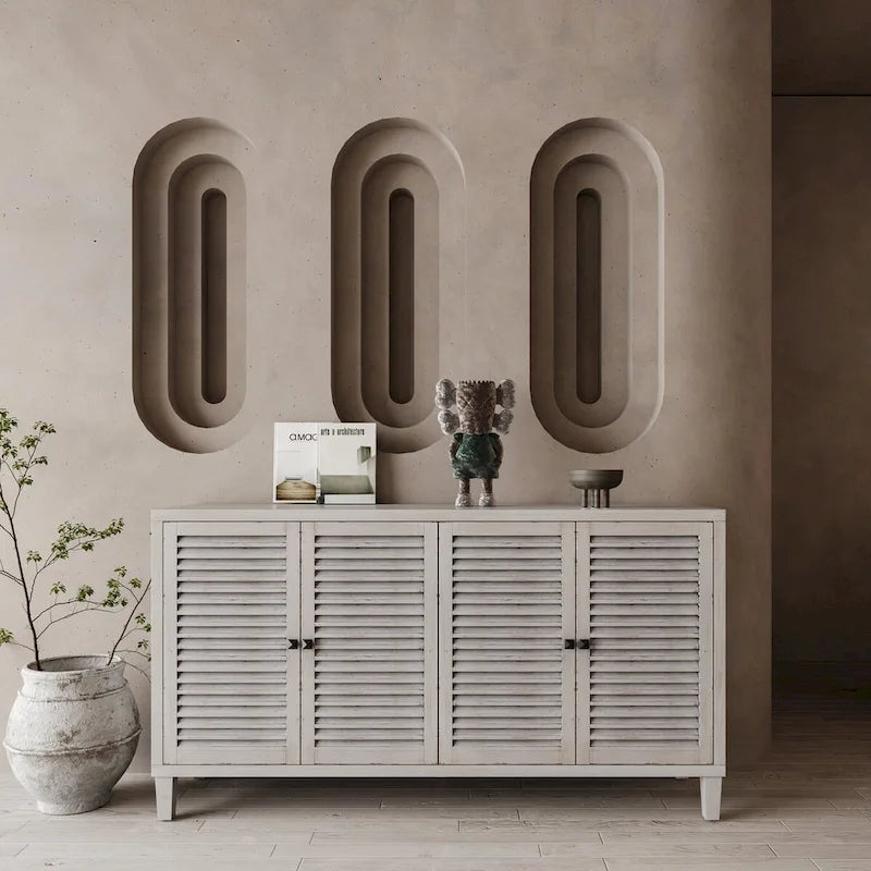 Accent Cabinet 4 Shutter Door Wooden Cabinet Sideboard Buffet Server Cabinet