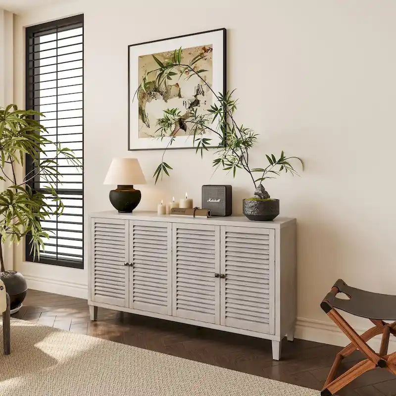 Accent Cabinet 4 Shutter Door Wooden Cabinet Sideboard Buffet Server Cabinet