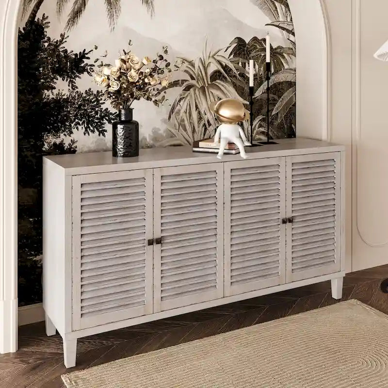 Accent Cabinet 4 Shutter Door Wooden Cabinet Sideboard Buffet Server Cabinet