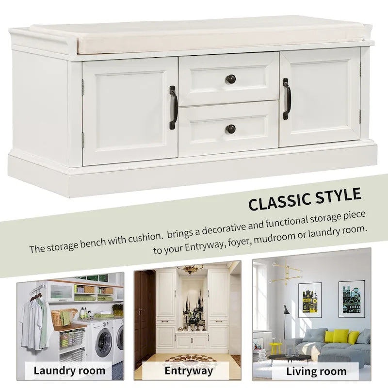 Storage Bench with 2 Drawers and 2 Cabinets