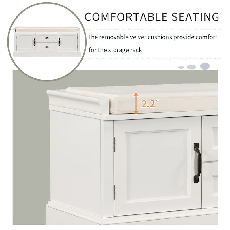 Storage Bench with 2 Drawers and 2 Cabinets