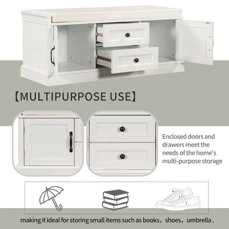 Storage Bench with 2 Drawers and 2 Cabinets