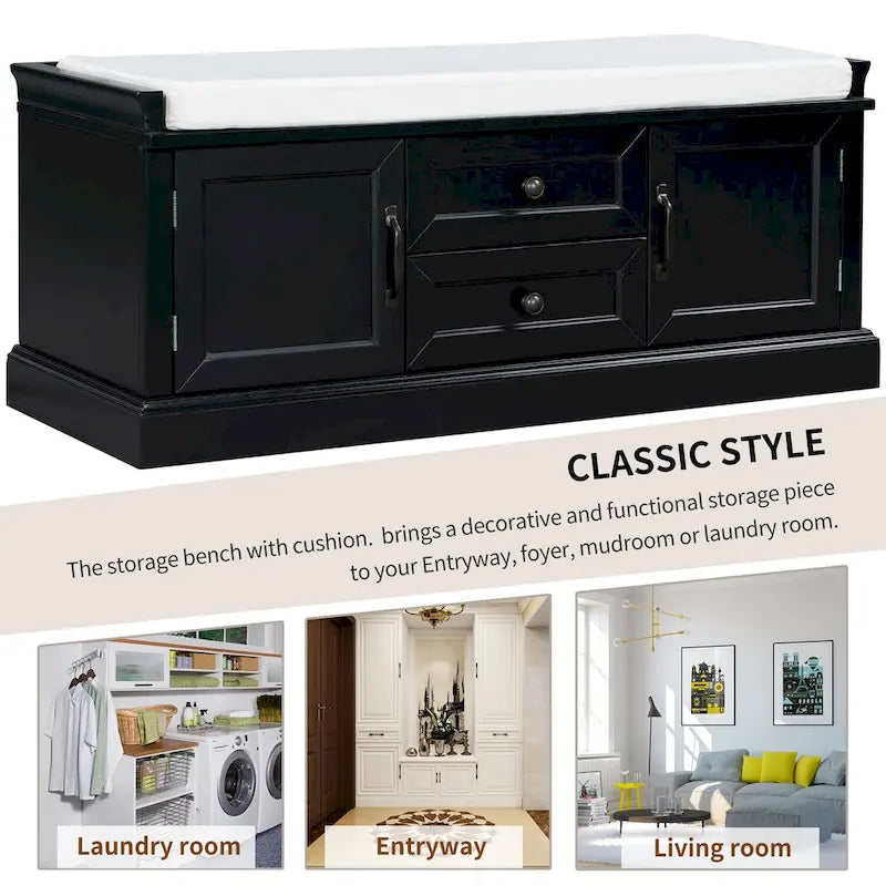 Storage Bench with 2 Drawers and 2 Cabinets