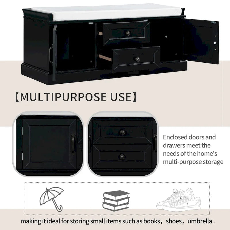 Storage Bench with 2 Drawers and 2 Cabinets