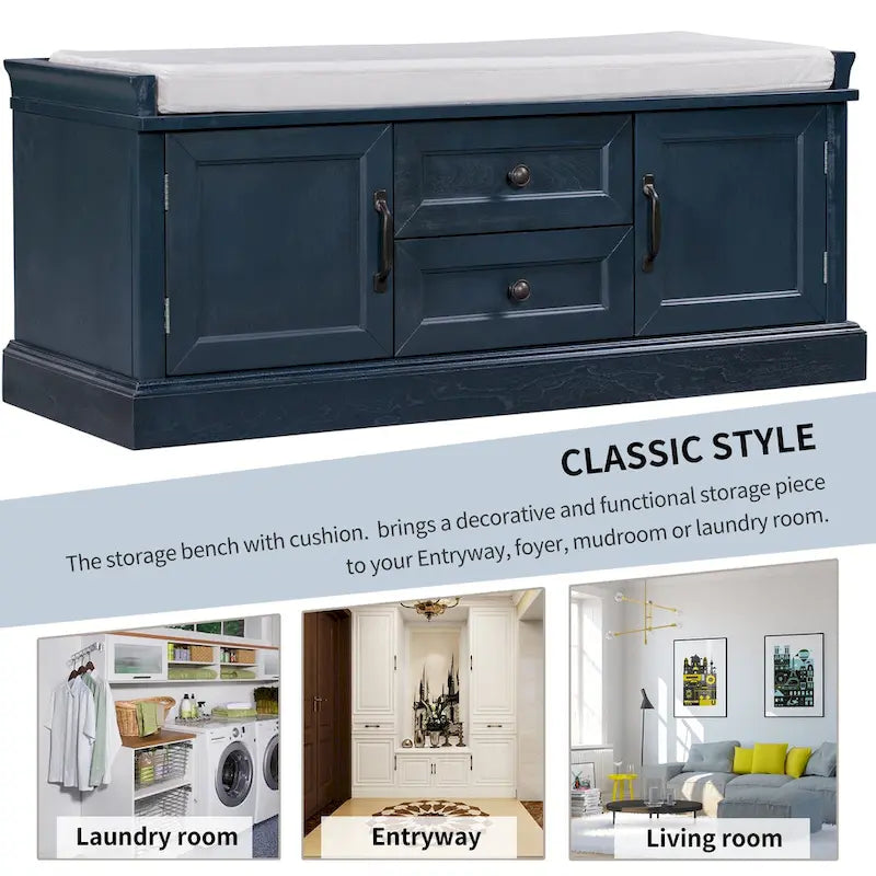 Storage Bench with 2 Drawers and 2 Cabinets