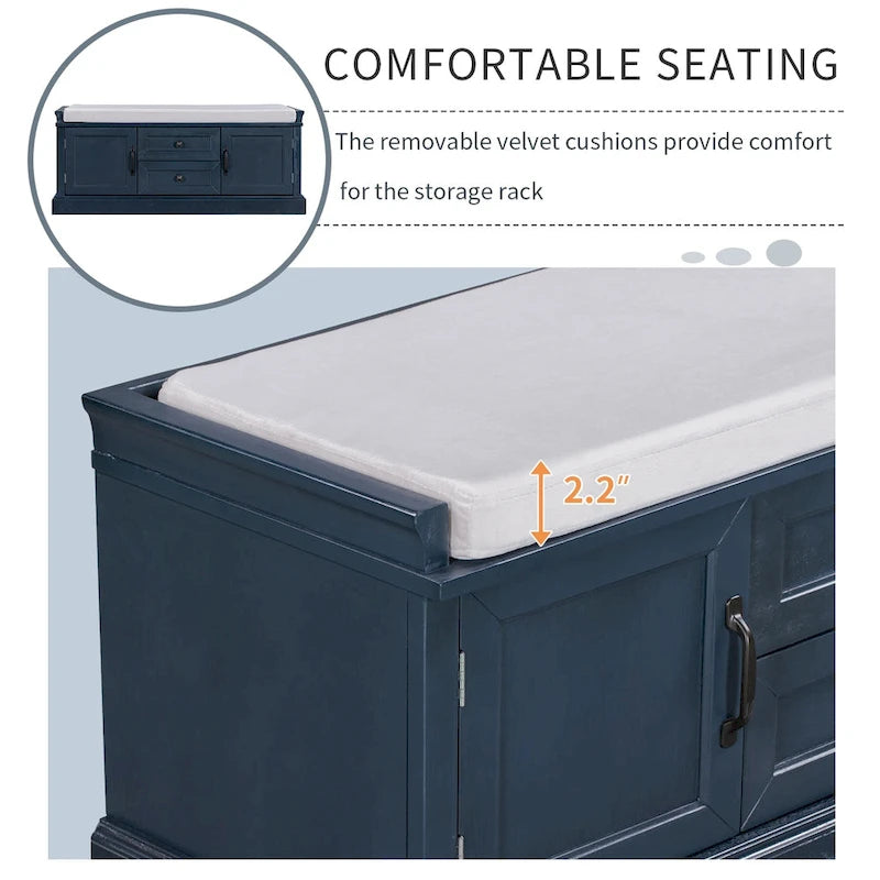 Storage Bench with 2 Drawers and 2 Cabinets