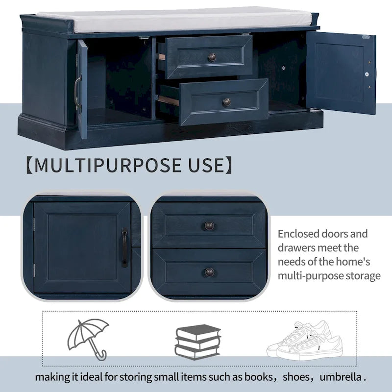 Storage Bench with 2 Drawers and 2 Cabinets