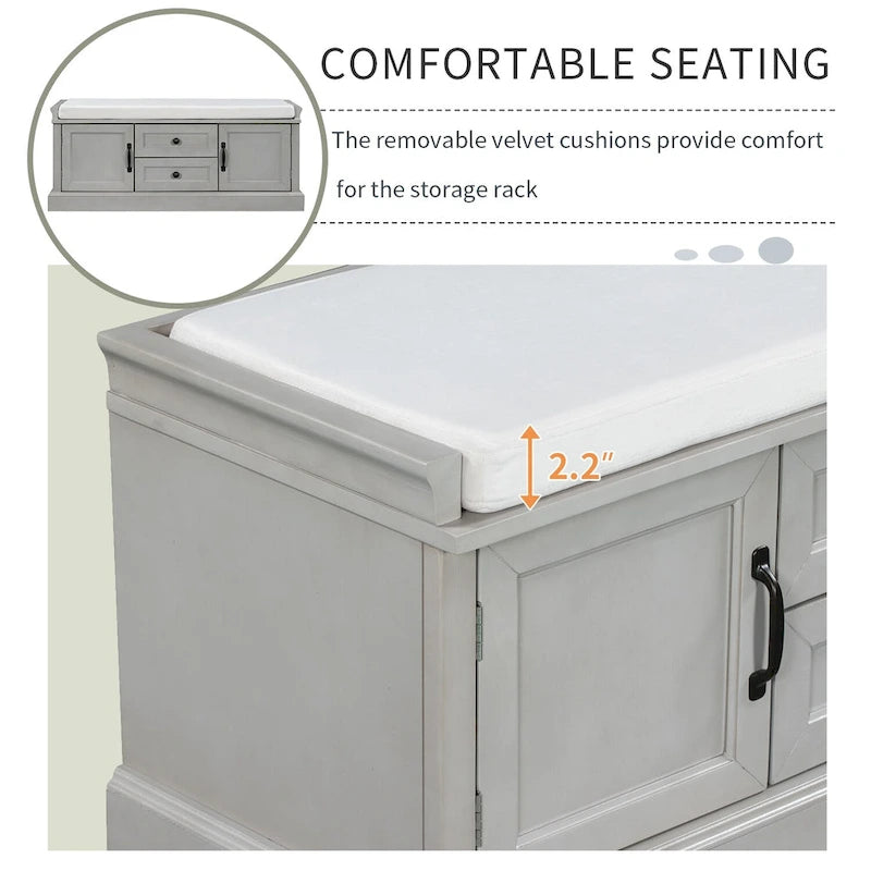Storage Bench with 2 Drawers and 2 Cabinets