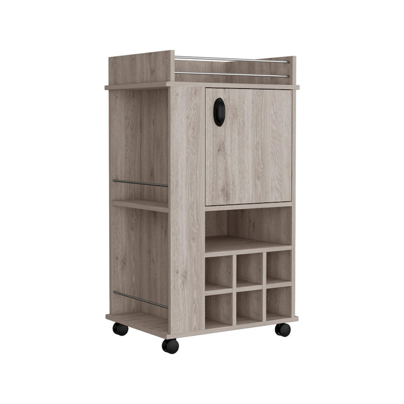 Bar Cart with Cabinet,Wine Cabinet,Liquor Cabinet,6 Built-in Wine Rack and Casters