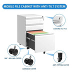 3 Drawer Mobile Metal Filing Cabinets with Lock for Home Office,Letters/Legal/A4