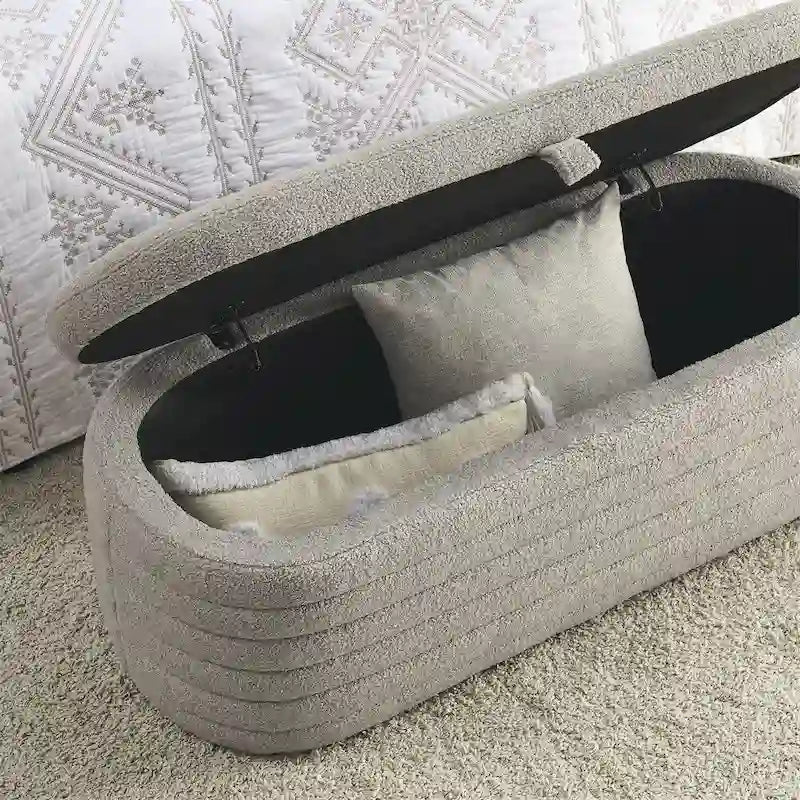Storage Ottoman Bench Upholstered Storage Bench End of Bed Stool w/Safety Hinge