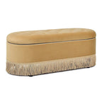 Melinda 48.5 Upholstered Tufted Oval Storage Bench with Bullion Fringe