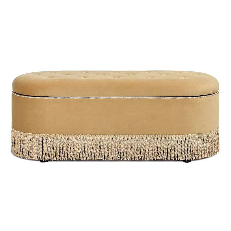 Melinda 48.5 Upholstered Tufted Oval Storage Bench with Bullion Fringe