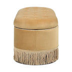 Melinda 48.5 Upholstered Tufted Oval Storage Bench with Bullion Fringe
