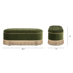 Melinda 48.5 Upholstered Tufted Oval Storage Bench with Bullion Fringe