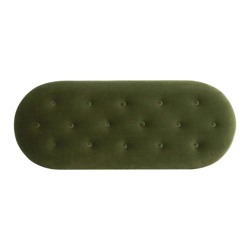 Melinda 48.5 Upholstered Tufted Oval Storage Bench with Bullion Fringe