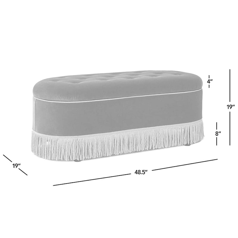 Melinda 48.5 Upholstered Tufted Oval Storage Bench with Bullion Fringe