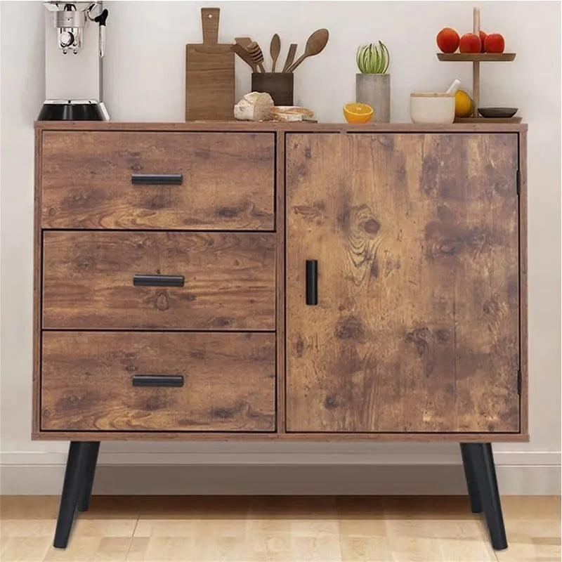 Storage Cabinet with Rattan Door 3 Drawers - 11.8D x 31.5W x 30.7H