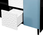 Sideboard Buffet Cabinet,Storage Cabinet with Blue Doors,2 Drawers with unique panel styling and 2 Open Storage Compartment