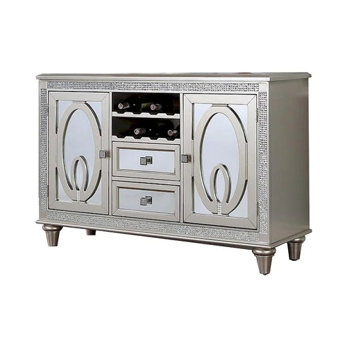 54-Zoll-Buffet-Anrichte, 2 Türen, Weinregal, verspiegelt, Silber