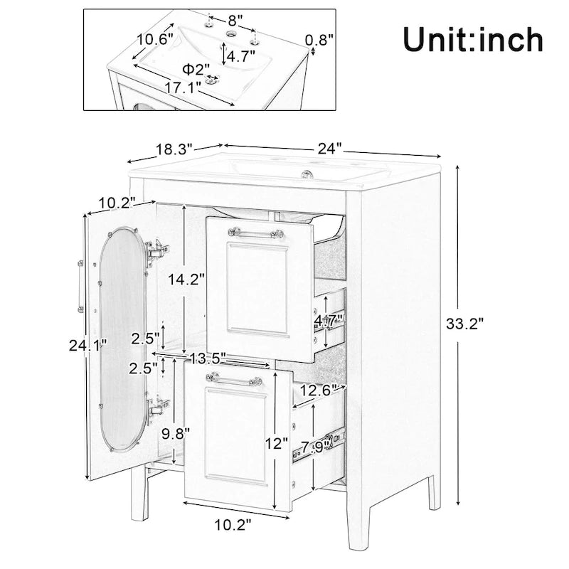 Bathroom Vanity Cabinet with Two Drawers and Door