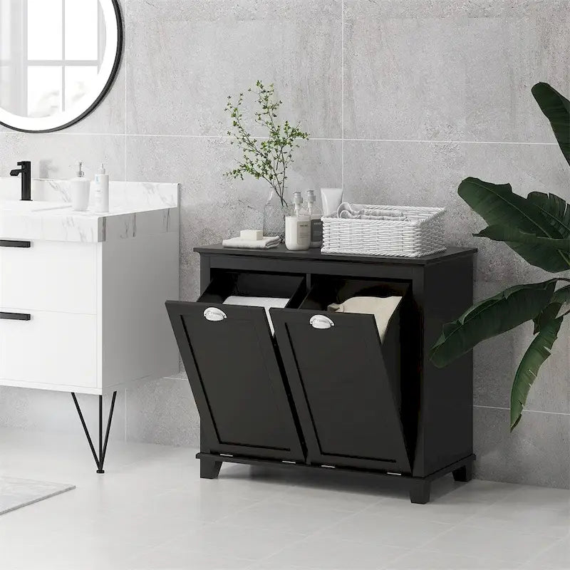 Dual Tilt out Laundry Hamper Cabinet,Bathroom Storage Cabinet w/Hamper