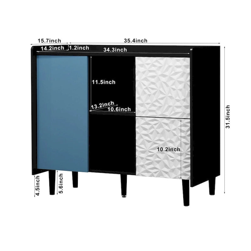 Sideboard Buffet Cabinet, Storage Cabinet with Red Doors, 2 Drawers with unique panel styling and 2 Open Storage Compartment